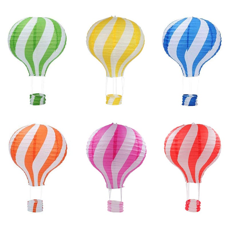 Famgee 12 inch Hanging Hot Air Balloon Paper Lanterns Set Decoration Birthday Wedding Christmas Party Decor Gift Set Stripe Style Pack of 6 - Image 1
